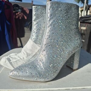 Silver Rhinestone Ankle Boots